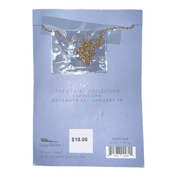 Lucky Feather Gold Tone Zodiac Necklace Capricorn Crystal Accents New - Picture 4 of 4